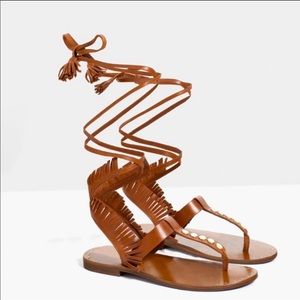 Zara Brown Leather Stud Detail Gladiator Sandals